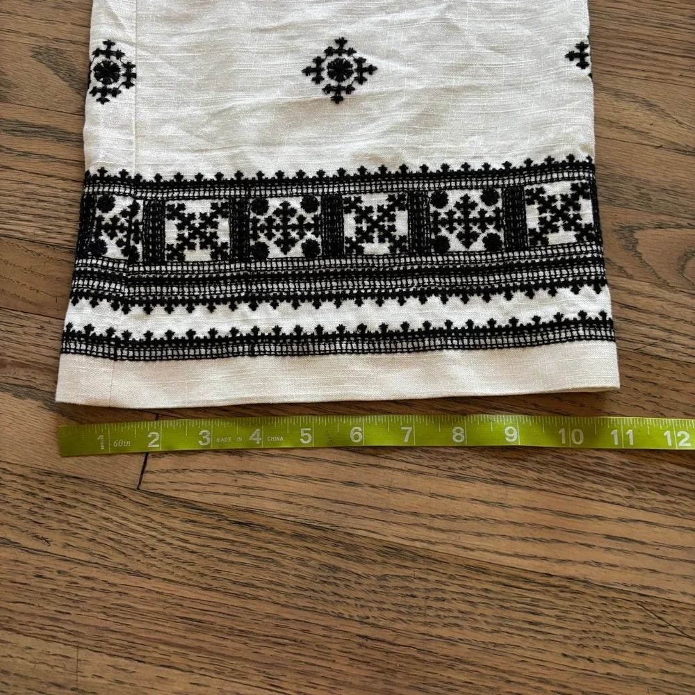 Zara Embroidered Linen Blend Wide Leg Pants White Black XS NEW